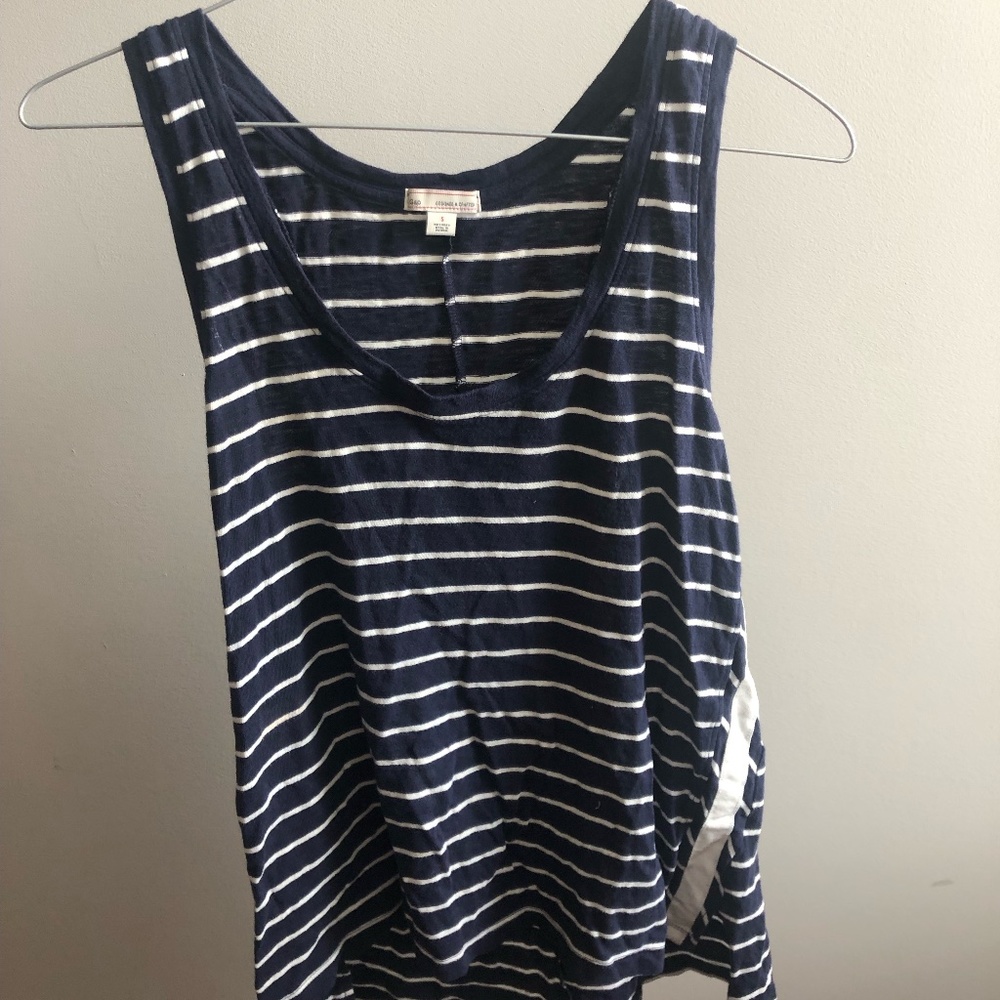 Navy and white stripped tank top.